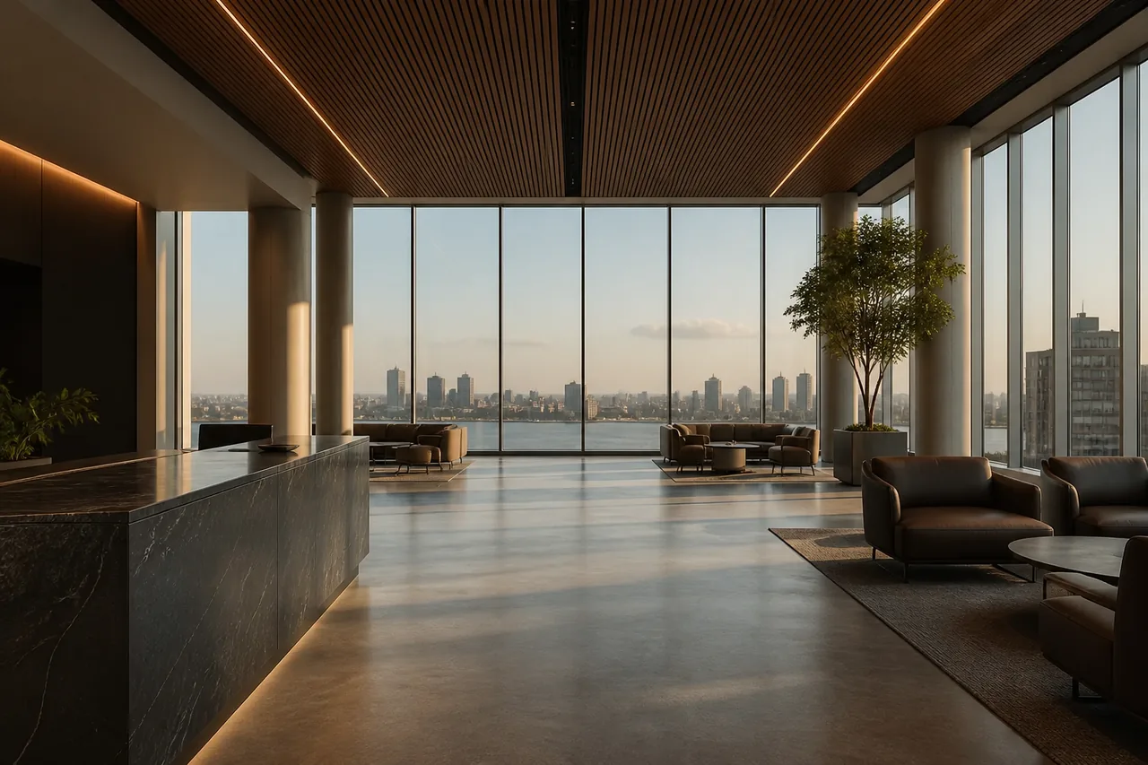 A refined contemporary consultation lounge overlooking Lagos