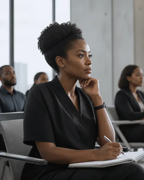 A professional listening during a leadership workshop